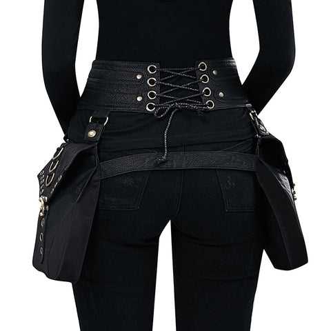 Sac banane rétro en cuir PU pour femme, style punk européen et américain, pour l'extérieur, avec décoration pour téléphone portable, m3331139