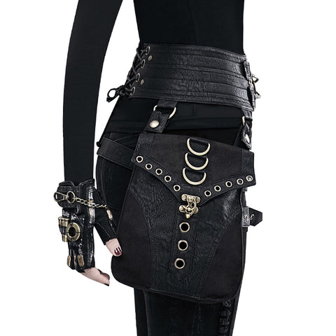 Sac banane rétro en cuir PU pour femme, style punk européen et américain, pour l'extérieur, avec décoration pour téléphone portable, m3331139