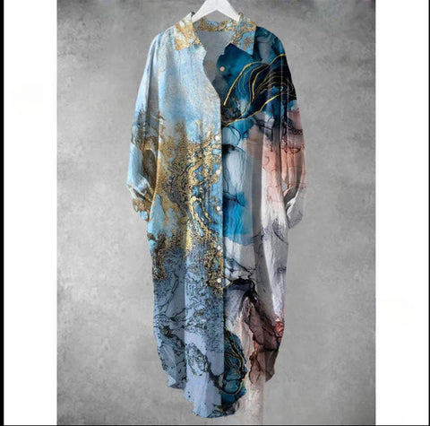 Chemise mi-longue décontractée à revers ample pour femme m301282