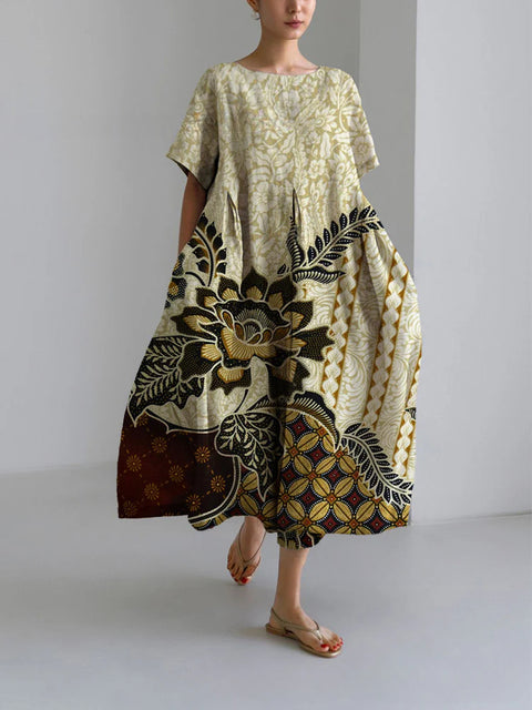 Lockeres Damenkleid mit Rundhalsausschnitt, modisches High-End-Kleid mit kurzen Ärmeln und Print m301052