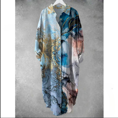 Chemise mi-longue décontractée à revers ample pour femme m301282