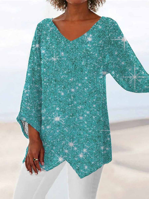3D printing animal natural scenery V-neck nine-quarter sleeve loose T-shirt m301694