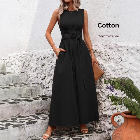 Solid color casual strap sleeveless cotton dress m302806