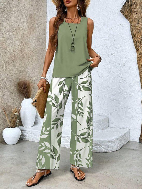 Pull décontracté à col carré et pantalon, impression numérique, deux pièces pour femme m301436 
