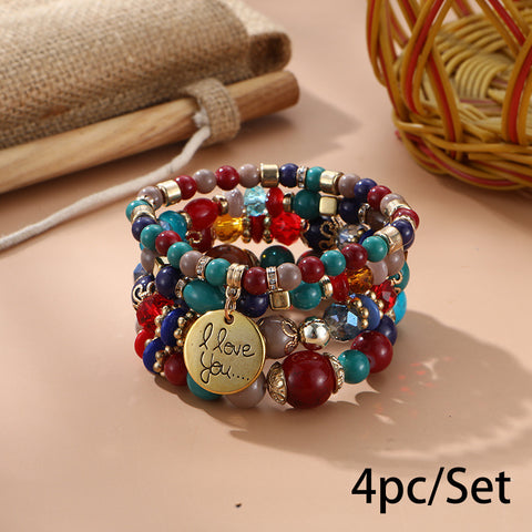 Nouveau bracelet bohème créatif à pompons et perles multicouches m3331286