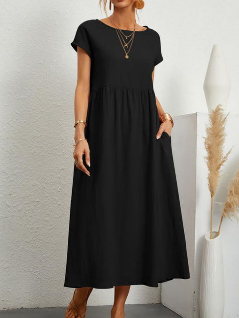 Robe ample sans manches en coton et lin avec poches m301061 