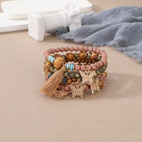 Nouveau bracelet bohème créatif à pompons et perles multicouches m3331286