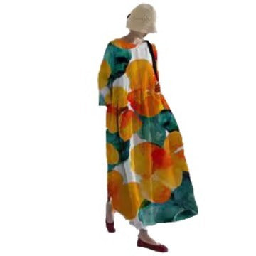 Lockeres, modisches, hochwertiges, langärmeliges Kleid mit Rundhalsausschnitt und Print m301054
