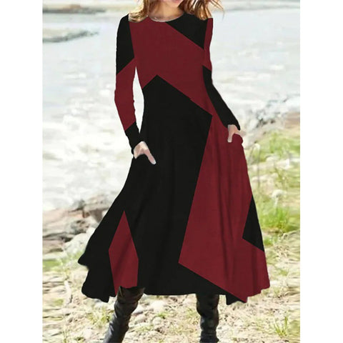 Retro-Stil Mode Herbst und Winter langärmeliges Super-Pendel langes Kleid m300863 