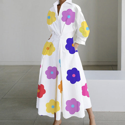 Robe imprimée à manches longues et col en V M300331 