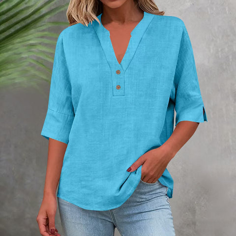 Summer solid color stand-up collar button-down medium-sleeved women's shirt m302791