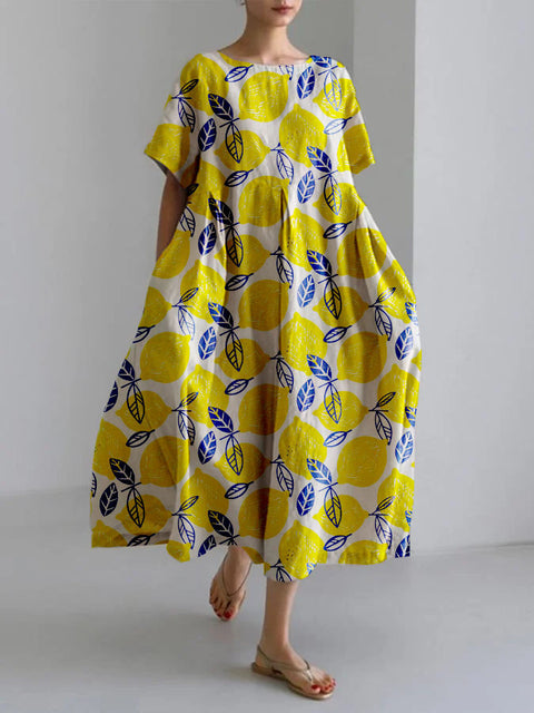 Linglong Leinen Kurzarm Damenkleid M300183 