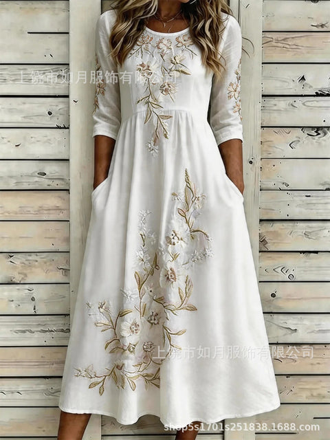 New digital short-sleeved printed women's 7-point sleeve casual dress m303012
