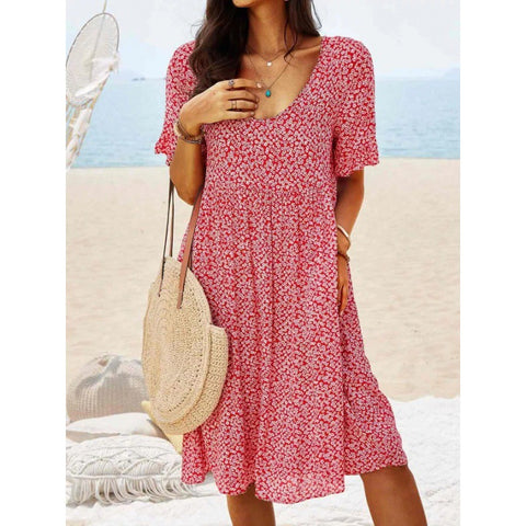 Bedrucktes langes, mittellanges und langes urbanes, lässiges Retro-Kurzarmkleid für Damen m301231 