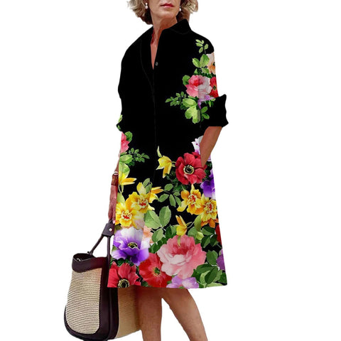 Sanfter Wind, florales 3D-Digitaldruck, einreihiges Hemdkleid mit offenen Knöpfen, m300914 