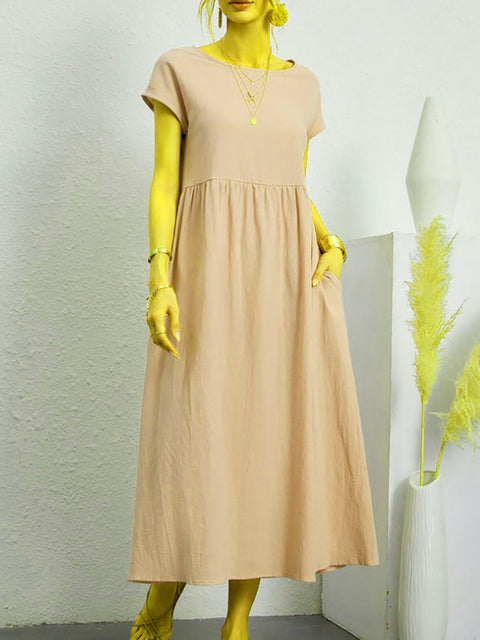 Robe ample sans manches en coton et lin avec poches m301061 