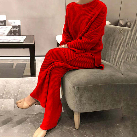 Long-sleeved solid color knitted casual two-piece knitted sweater m301797