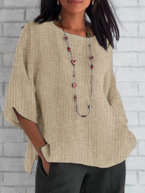 Spring and summer crew neck cotton and linen solid color loose top T-shirt m301440