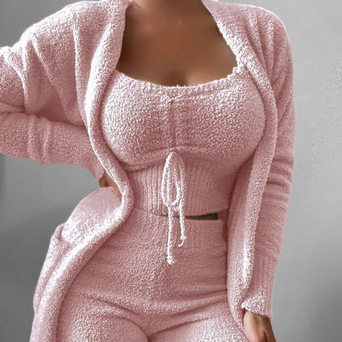 Ensemble pyjama trois pièces en peluche à lacets, ensemble décontracté, vêtements de détente m301066 