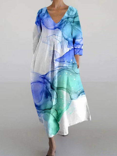 Lose neue retro floral lose frauen gedruckt lange kleid m300916 