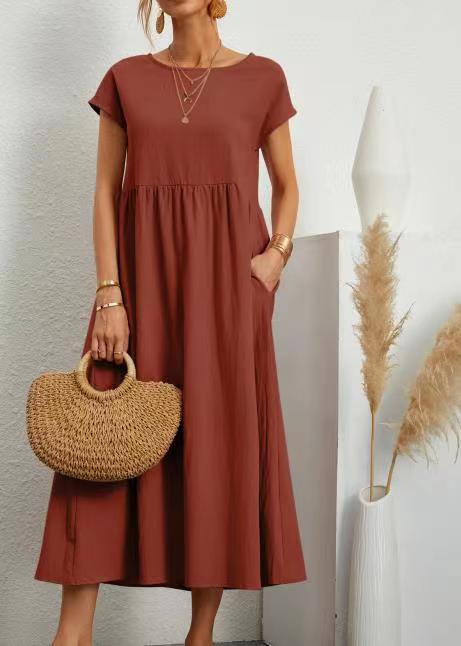 Robe ample sans manches en coton et lin avec poches m301061 
