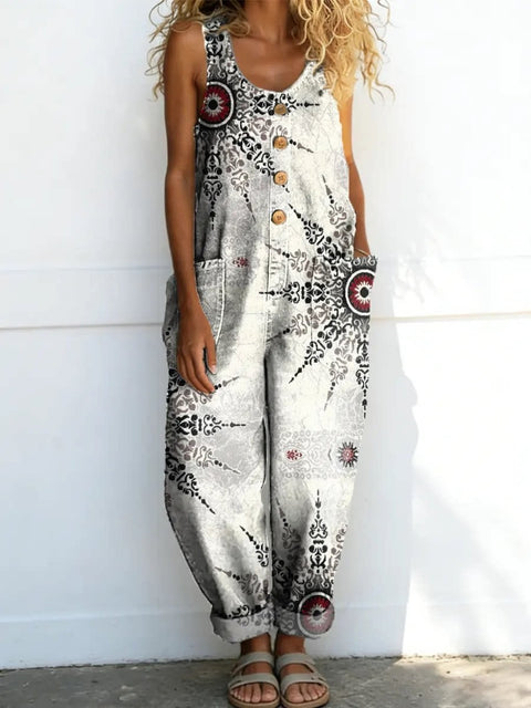 Retro trend wide-leg pants overalls women's sleeveless imitation denim m302436