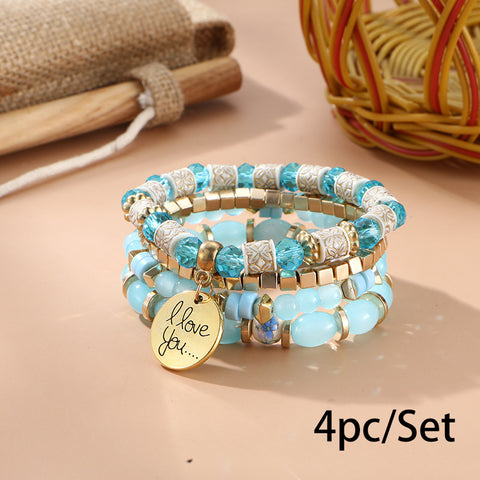 Nouveau bracelet bohème créatif à pompons et perles multicouches m3331286