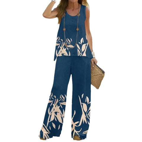 Ensemble gilet et pantalon décontractés à col ras du cou et sans manches m301296 