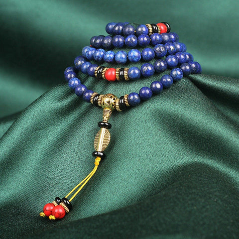 Lapislazuli 108 Buddha Perlen Armband mit roten türkisfarbenen Perlen m3331230