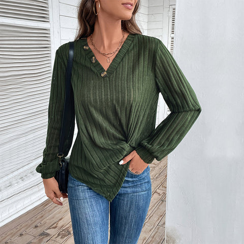 Haut vert à col en V fendu pour femme, vêtement d'automne, m300630 