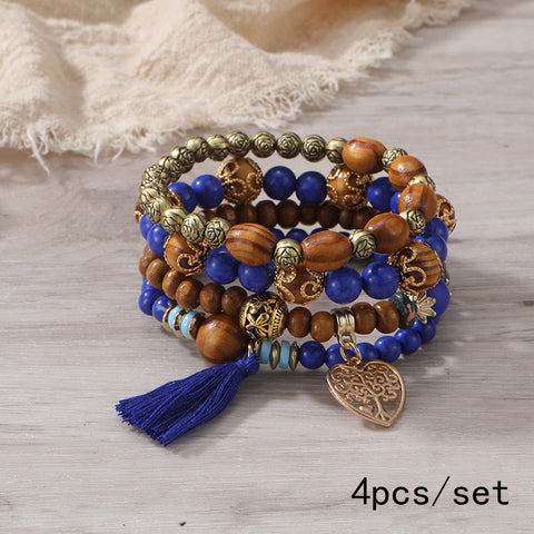 Nouveau bracelet bohème créatif à pompons et perles multicouches m3331286