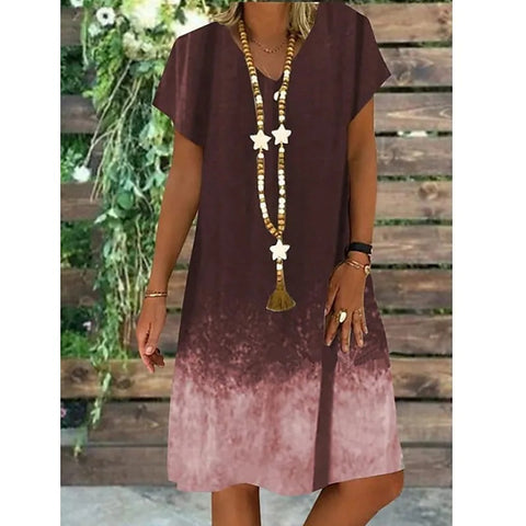 Robe imprimée à col en V pour femme, manches courtes, longueur moyenne et longue, m300932 