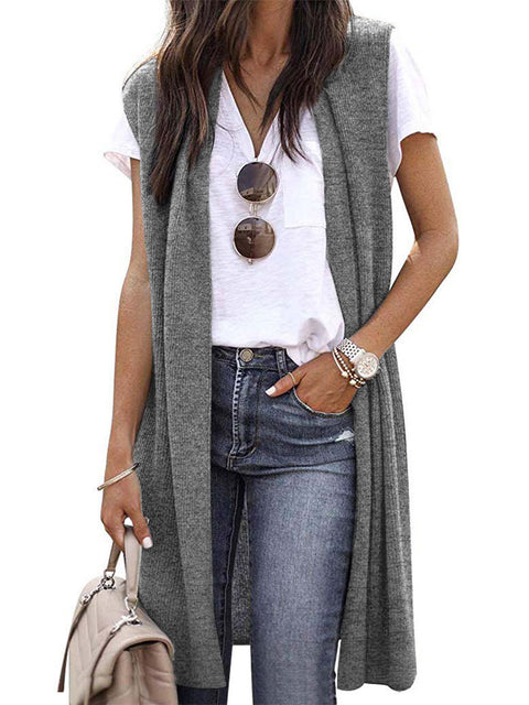 Cardigan tendance mi-long sans manches pour femme M300300 