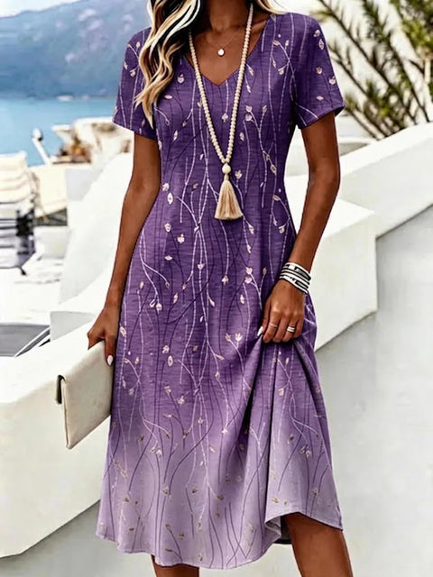 Holiday style print dress sleeveless V-neck line print women's clothing m303007