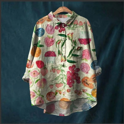 Chemise à manches longues en lin et bambou, à revers, polyvalente et tendance, m301040
