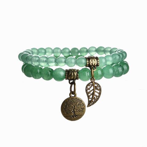 Tree of Life Leaf Pendant Set Bracelet Colorful Tiger Eye Amethyst Agate Bracelet m3331289