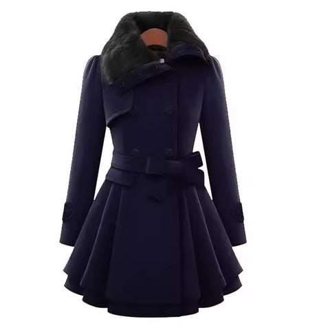 Damenbekleidung schmal geschnittene lange Wolljacke zweireihiger Woll-Trenchcoat Damen m300531 