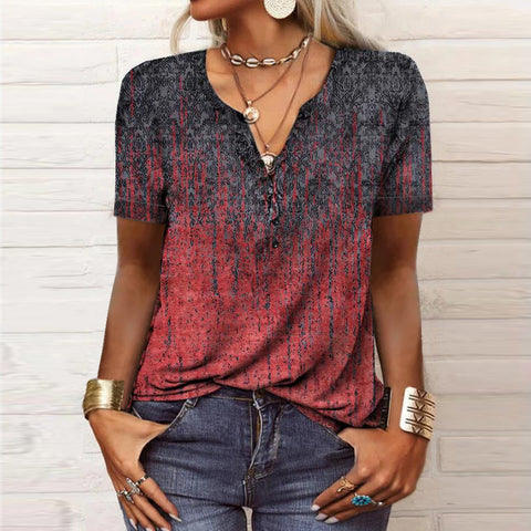 Damen Kurzarm T-Shirt mit ethnischem Print und Print m300017 