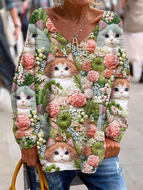 Large size split love dog 3D printing urban casual women's long T-shirt m301662
