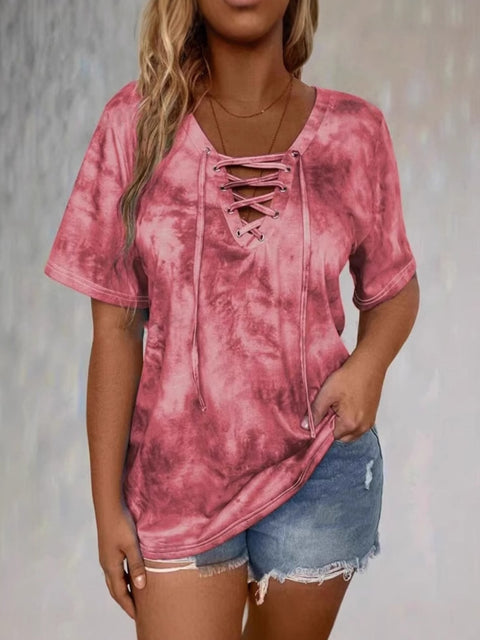 Neues Damen-T-Shirt mit Batikmuster und Seil-Print, lässige Mode, kurzärmelig, m301446 