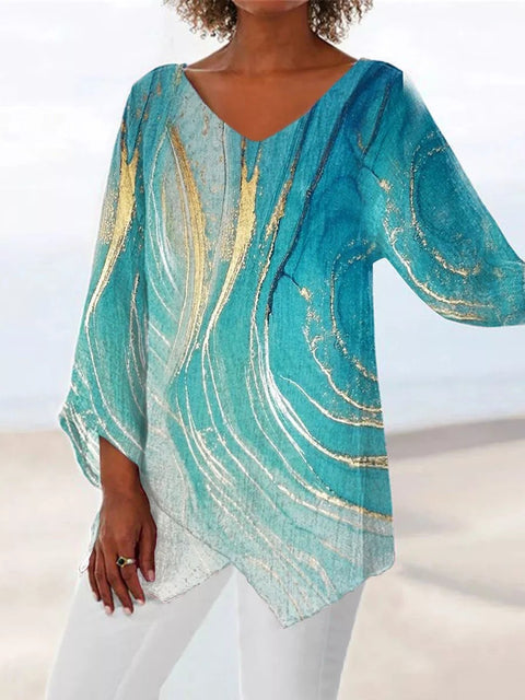 3D printing animal natural scenery V-neck nine-quarter sleeve loose T-shirt m301694
