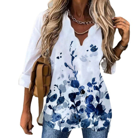 Chemise à col cannelé imprimée à manches longues pour femme M300215 