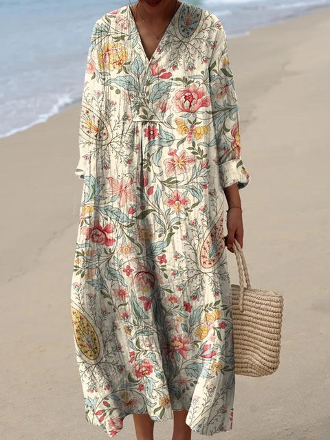 Robe décontractée à manches imprimées en 3D pour femme, motif floral, m301071