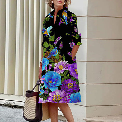 Sanfter Wind, florales 3D-Digitaldruck, einreihiges Hemdkleid mit offenen Knöpfen, m300914 