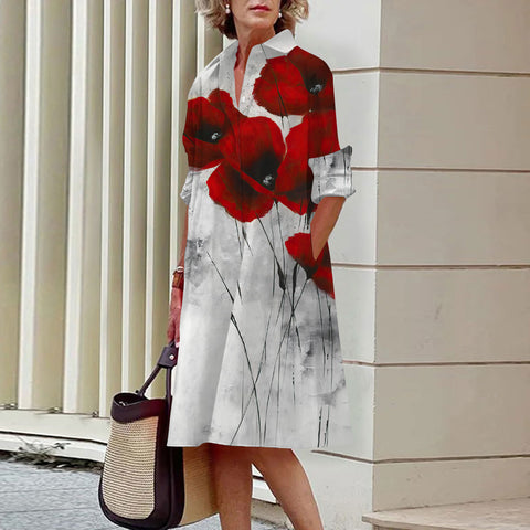Robe chemise à boutons ouverts à une rangée, motif floral, impression numérique 3D, style vent doux, m300914 