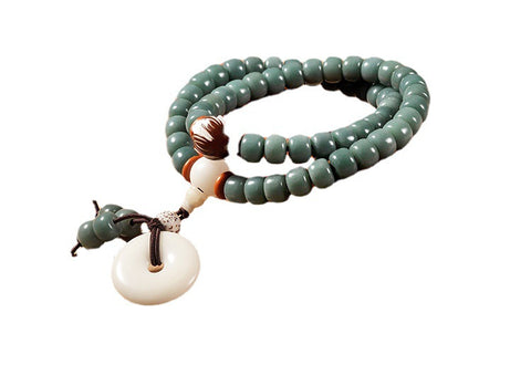 Natürliche grüne Haut verwitterte grüne Yin-Haut Bodhi-Wurzel-Armband 108 Stück, Bodhi-Samen Wenwan Buddha-Perlen Rosenkranz m3331235
