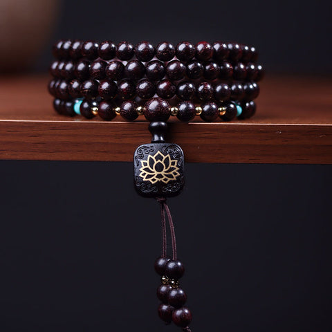Bracelet en bois de santal rouge de Zambie, perles de Bouddha 0,6 mm, pendentif lotus plat, bracelet pour homme et femme m3331316