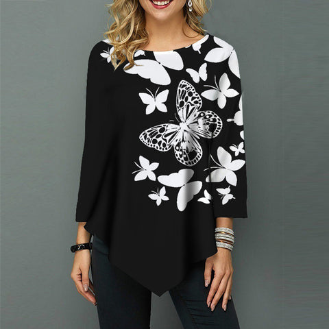 Street hipster crew neck loose irregular hem women's shirt m301562