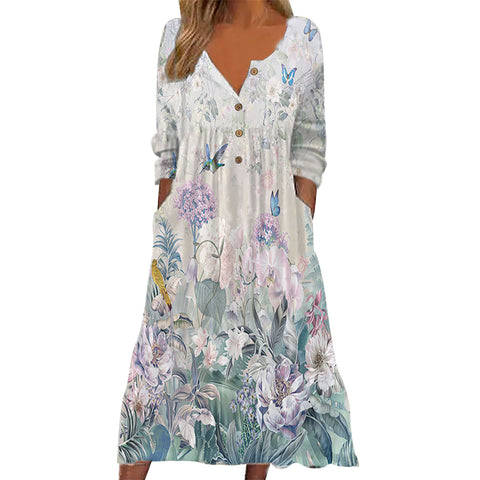 Robe boutonnée avec cardigan à poches imprimé m300714 