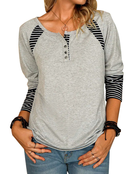 Damen Langarm Bedrucktes Gestreiftes Casual T-Shirt Top Weiblich M300352 